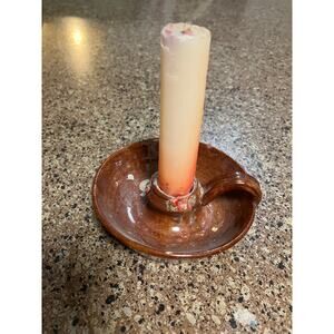 Jamestown Pottery Chamberstick Candleholder Redware Festival Park VTG Handmade